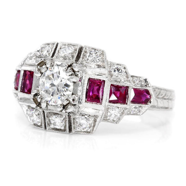 European Diamond Engagement Ring with Rubies 18K 1.61ctw - Image 3