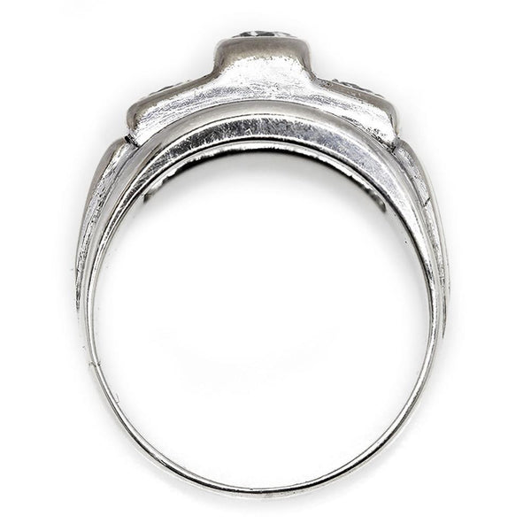 Vintage Three Stone Round Diamond Wide Engagement Ring White Gold - Image 2