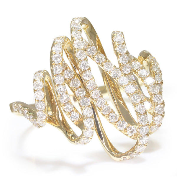 Round Diamond Crossover Swirl Ring 14K Yellow Gold 1.26ctw - Image 3