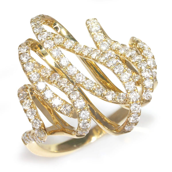Round Diamond Crossover Swirl Ring 14K Yellow Gold 1.26ctw - Image 2