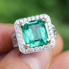 Large Emerald Halo Ring with Accents 18K Two-Tone Gold 6.04ctw