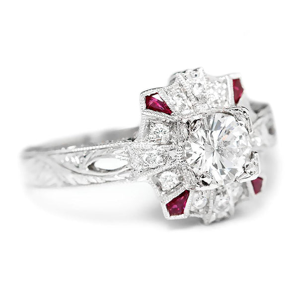 Round Diamond Filigree Engagement Ring with Rubies 18K - Image 3