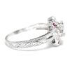 Once Upon A Diamond Engagement Ring Round Diamond Filigree Engagement Ring with Rubies 18K