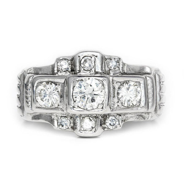 Once Upon A Diamond Engagement Ring Vintage 3 Stone Diamond Engagement Ring with Accents in 8kt White Gold .75ctw