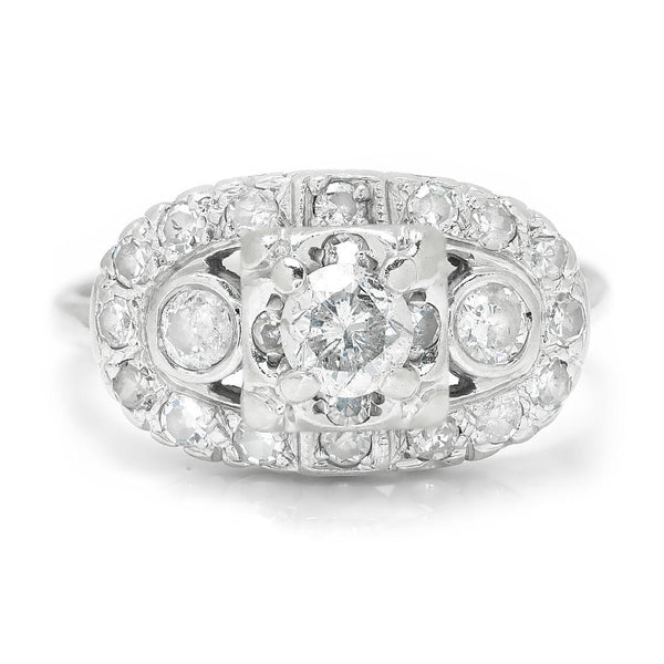 Vintage Round Diamond Engagement Ring White Gold .90ctw