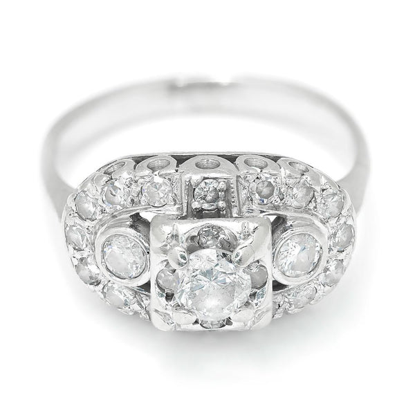 Vintage Round Diamond Engagement Ring White Gold .90ctw - Image 2