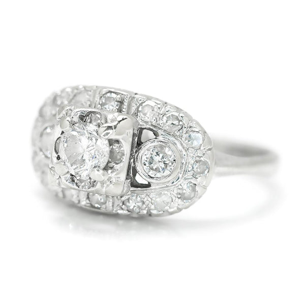 Vintage Round Diamond Engagement Ring White Gold .90ctw - Image 3