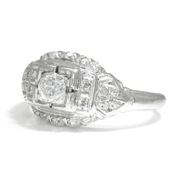 Art Deco Old Mine Cut Diamond Ring 18K White Gold .35ctw - Image 3