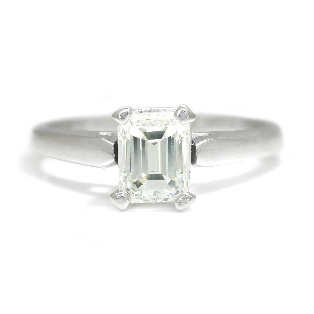 Once Upon A Diamond Engagement Ring White Gold Certified Emerald Cut Diamond Solitaire Engagement Ring 1.05ct