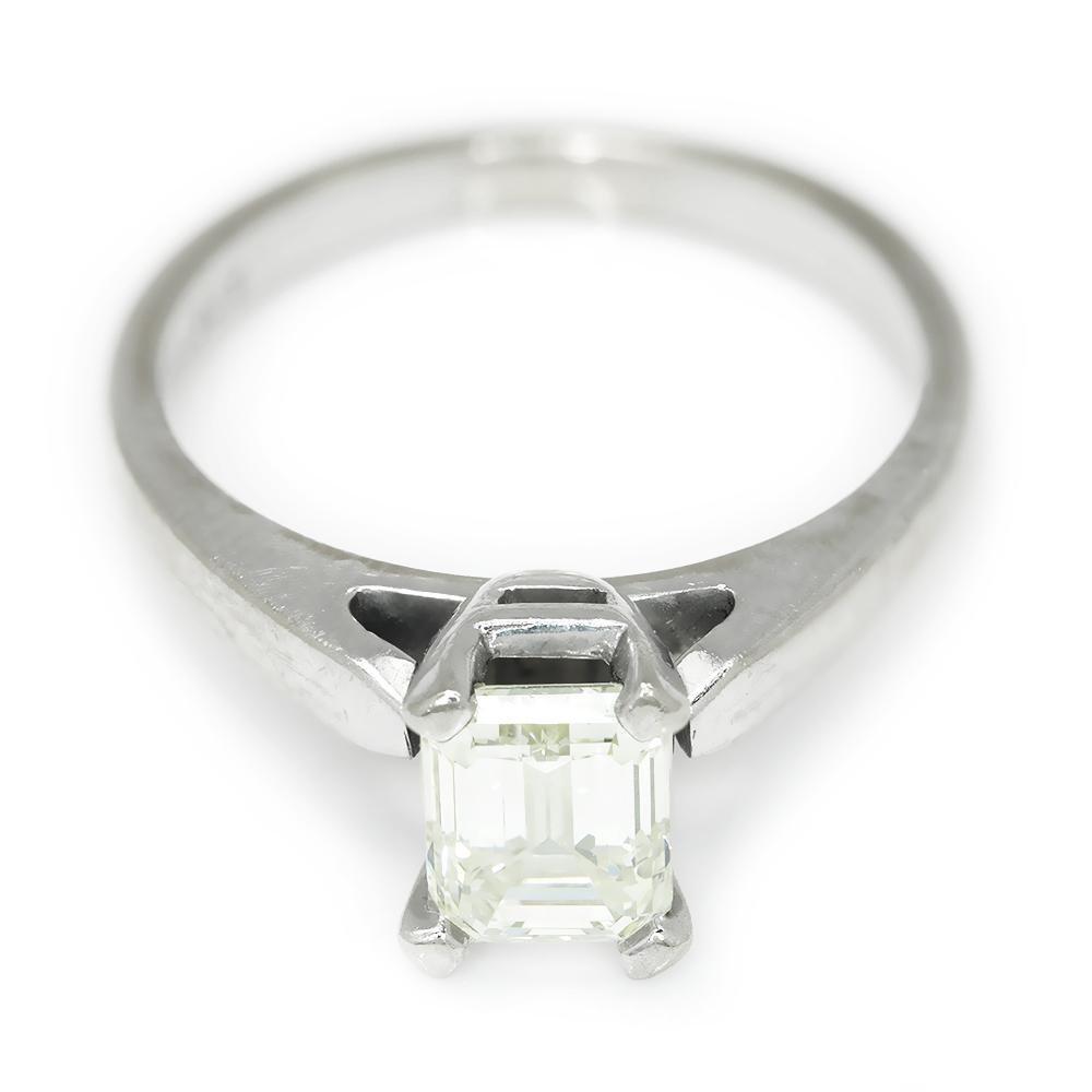 Once Upon A Diamond Engagement Ring White Gold Certified Emerald Cut Diamond Solitaire Engagement Ring 1.05ct