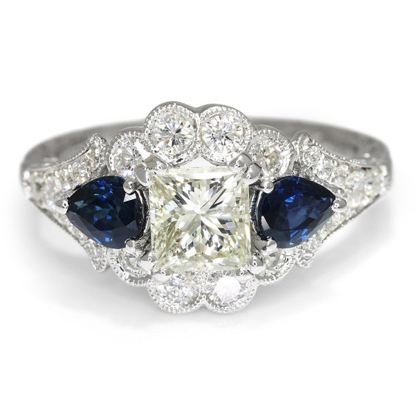 Gabriel&Co Princess Diamond Engagement Ring w/ Sapphires 18K - Image 3