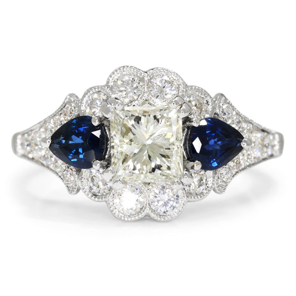 Gabriel&Co Princess Diamond Engagement Ring w/ Sapphires 18K - Image 2