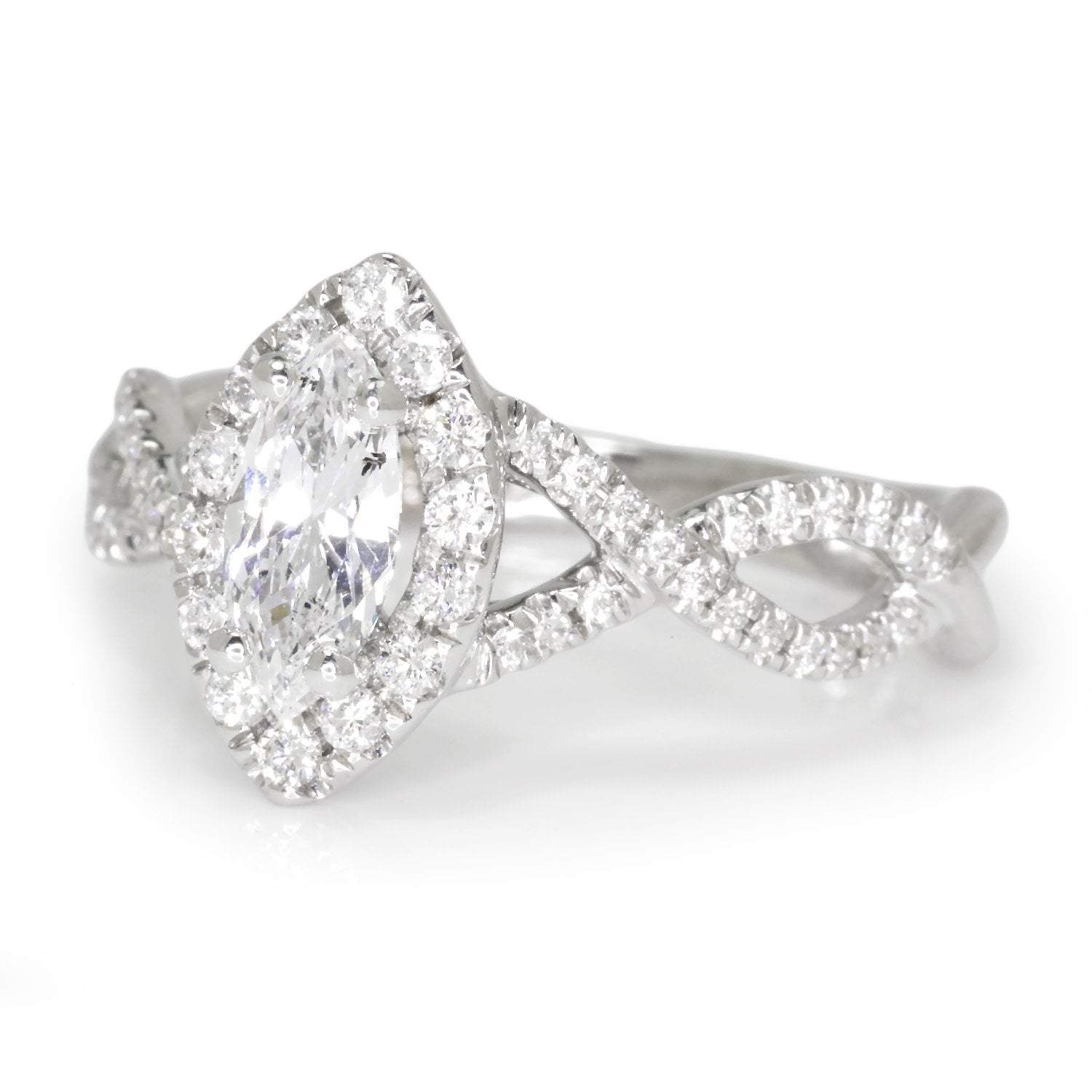 Marquise Diamond Straight Halo Engagement Ring, R1096W