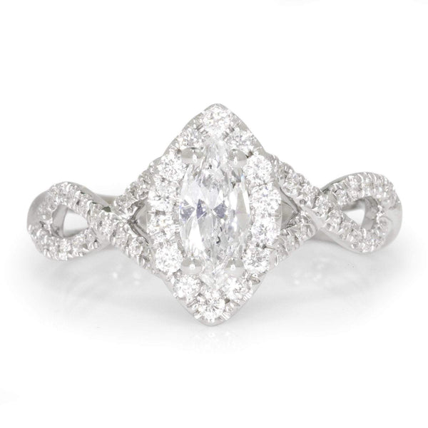 Marquise Diamond Halo Criss-Cross Engagement Ring 18K 0.76ctw - Image 2