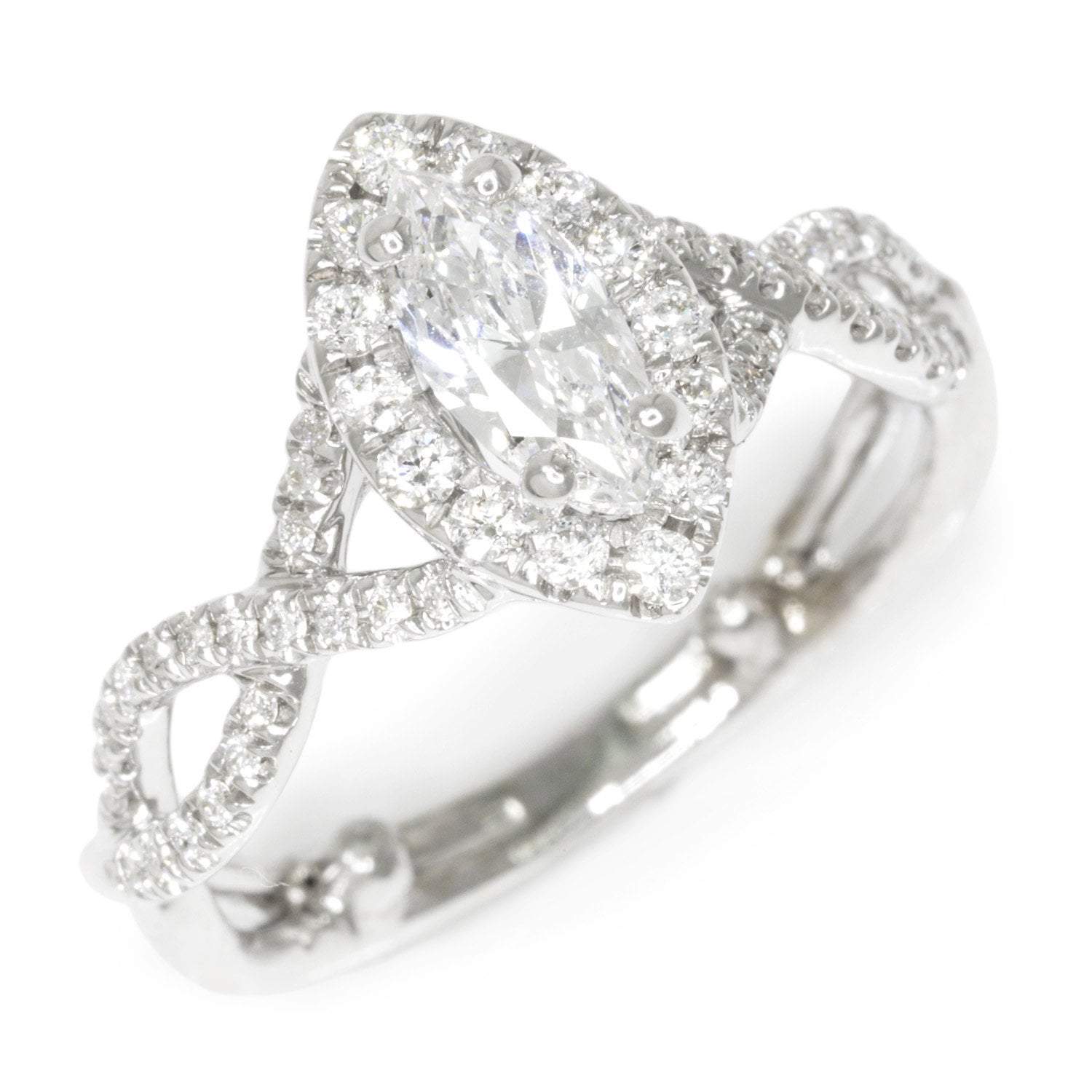 Once Upon A Diamond Engagement Ring White Gold Marquise Diamond Halo Criss-Cross Engagement Ring 18K 0.76ctw