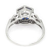 Old Mine Cut Diamond Hexagon Sapphire Halo Ring