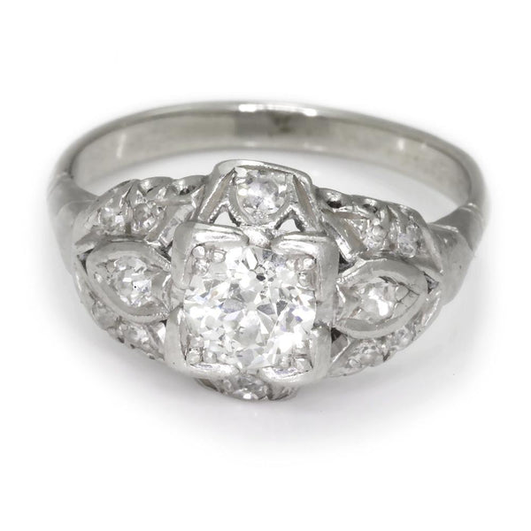 Art Deco Old Euro Diamond Engagement Ring 14K Platinum .65ct - Image 2