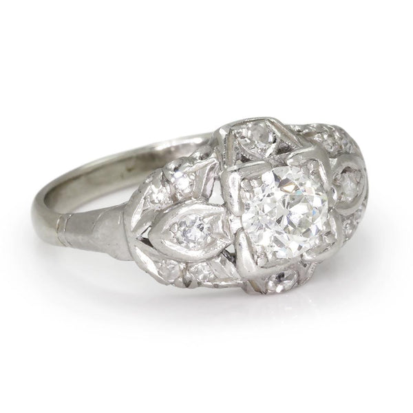 Art Deco Old Euro Diamond Engagement Ring 14K Platinum .65ct - Image 3