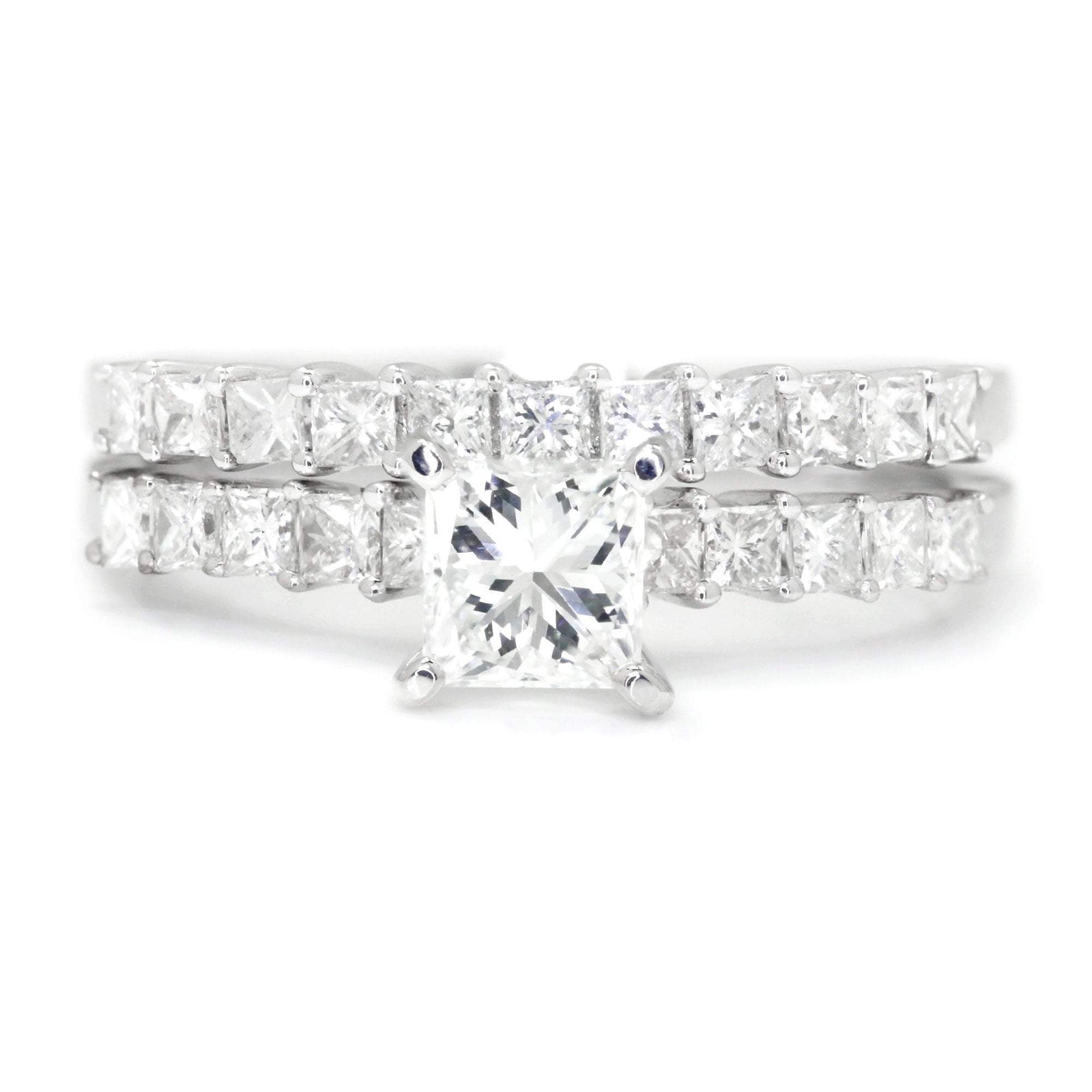 Princess Diamond Engagement Ring Set with Accents 18K 1.26ctw