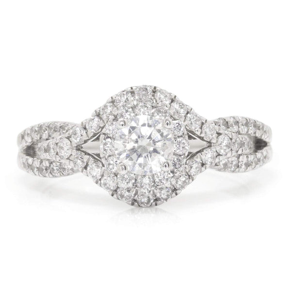 Round Diamond Halo Criss-Cross Engagement Ring 14K 1.00ctw - Image 3