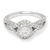 Once Upon A Diamond Engagement Ring White Gold Round Diamond Halo Criss-Cross Engagement Ring 14K 1.00ctw