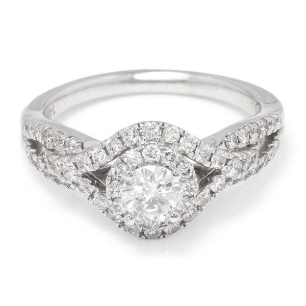 Round Diamond Halo Criss-Cross Engagement Ring 14K 1.00ctw - Image 2