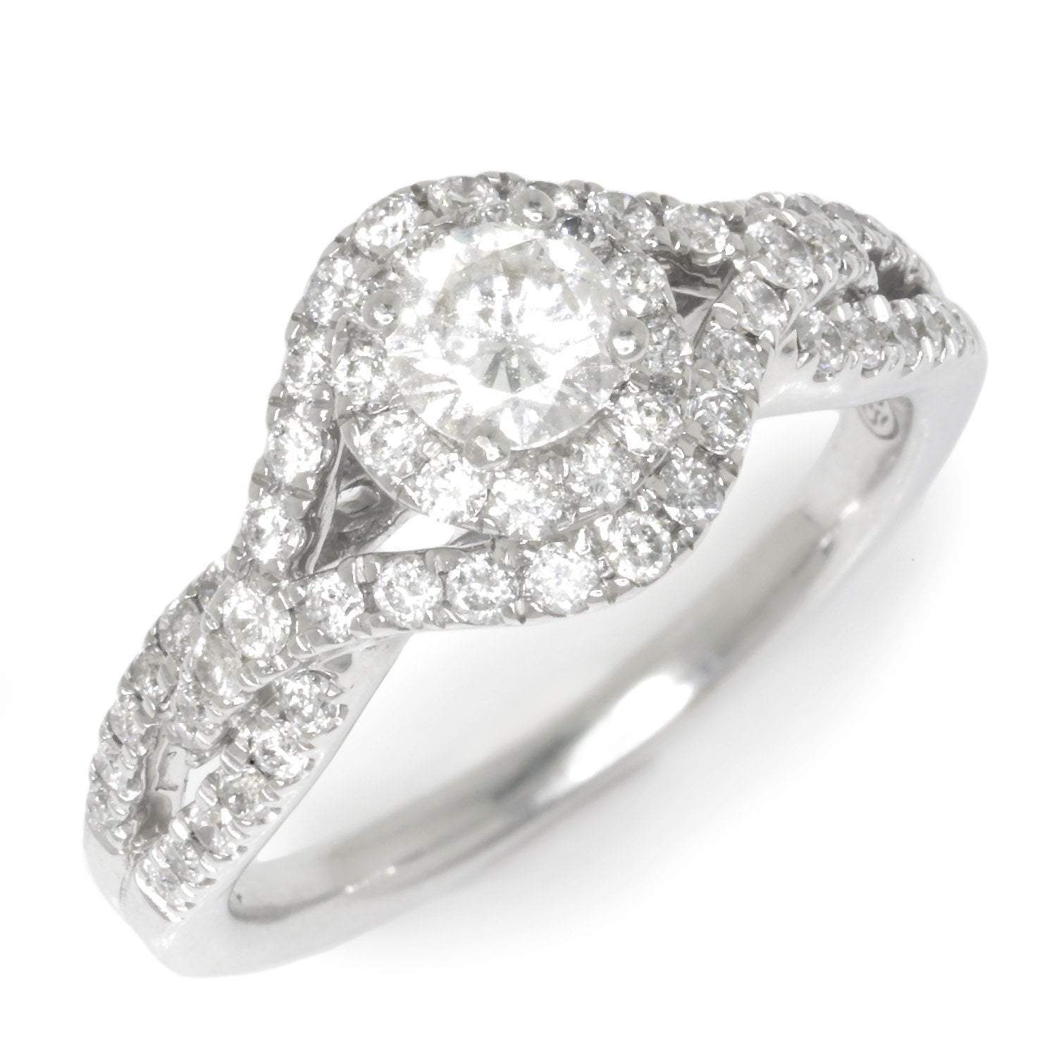 Once Upon A Diamond Engagement Ring White Gold Round Diamond Halo Criss-Cross Engagement Ring 14K 1.00ctw