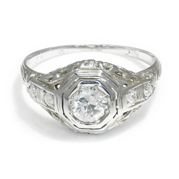 Vintage Old European Cut Diamond Ring 18K White Gold .45ctw - Image 2