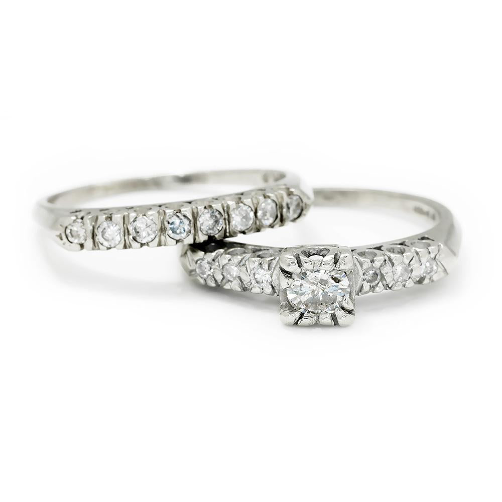 Once Upon A Diamond Engagement Ring White Gold Vintage Round Diamond Engagement Ring Set White Gold .50ctw