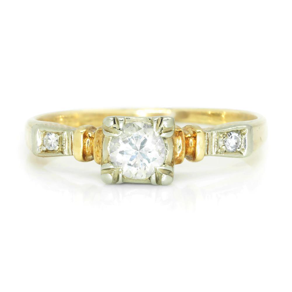 Once Upon A Diamond Engagement Ring White & Yellow Gold Vintage 1950s Round Diamond Engagement Ring 14K .26ctw