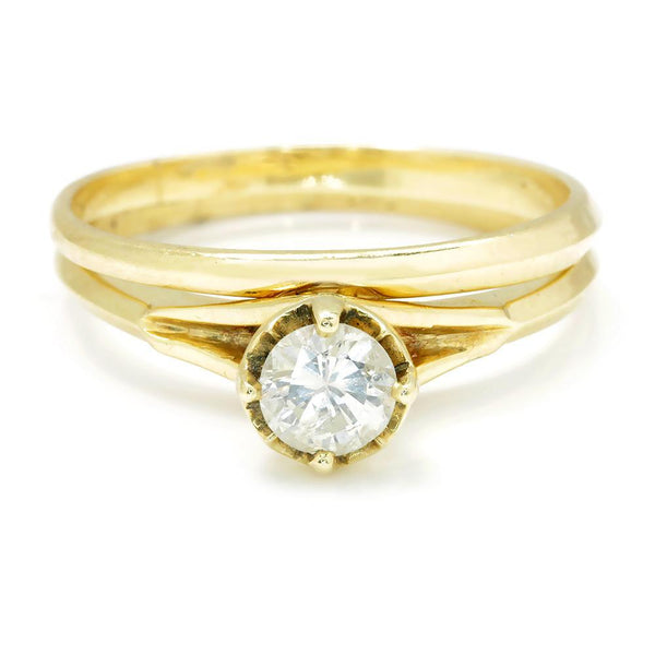 Once Upon A Diamond Engagement Ring Yellow Gold Round Diamond Solitaire Engagement Ring Set 14K Gold .45ct