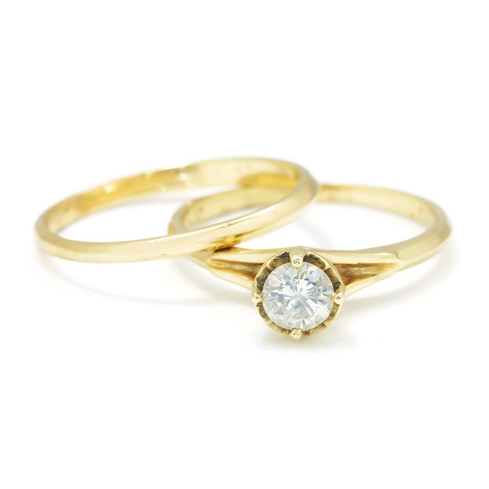 Once Upon A Diamond Engagement Ring Yellow Gold Round Diamond Solitaire Engagement Ring Set 14K Gold .45ct