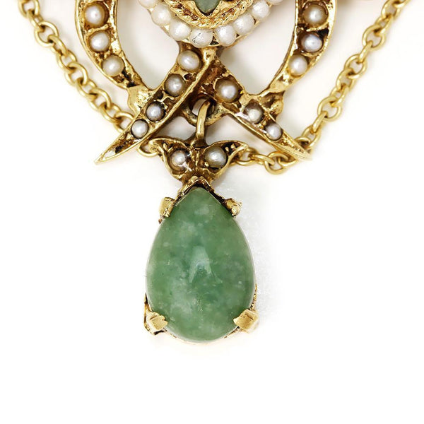 Antique Jade Pendant Brooch with Pearls 14k - Once Upon A Diamond