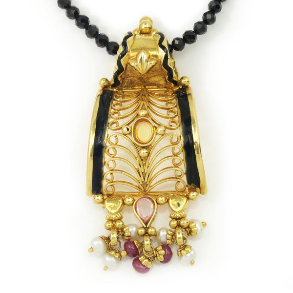 Vintage 23Kt Yellow Gold & Enamel Gemstone Necklace Earring Set - Image 3