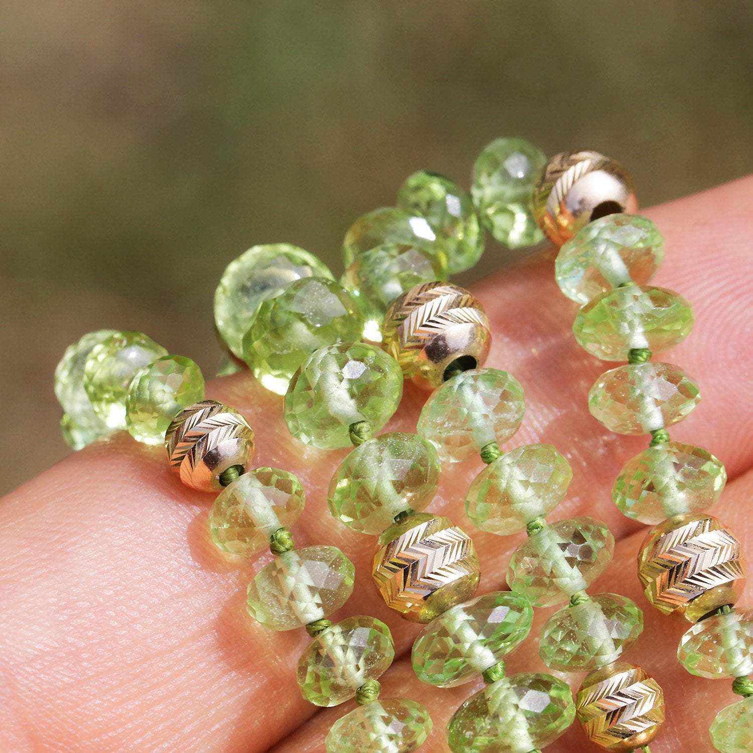 Peridot Bead Necklace & Bracelet Set with 14kt Yellow Gold Beads