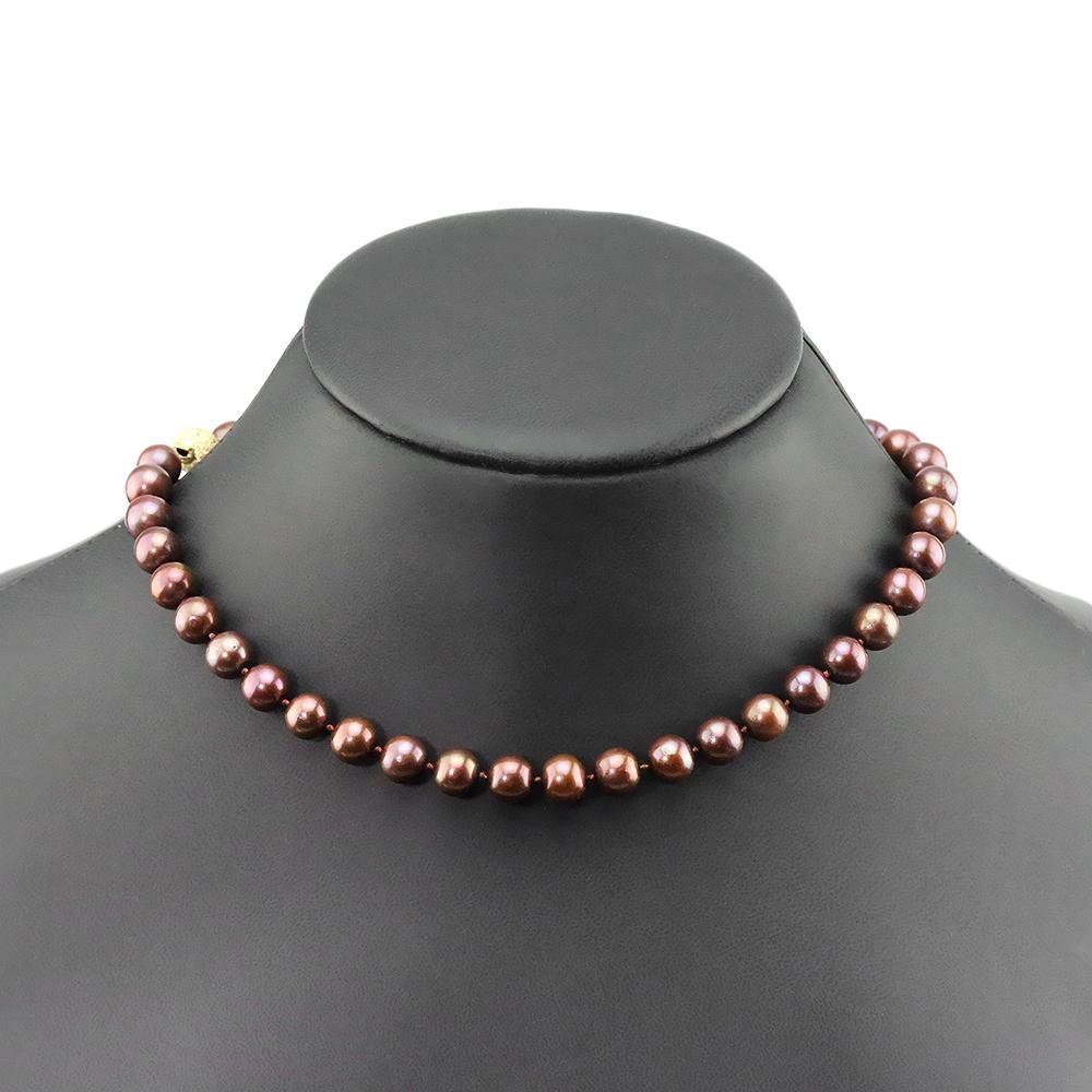 Once Upon A Diamond Necklace Round Cultured Chocolate Pearl Necklace 14K Gold