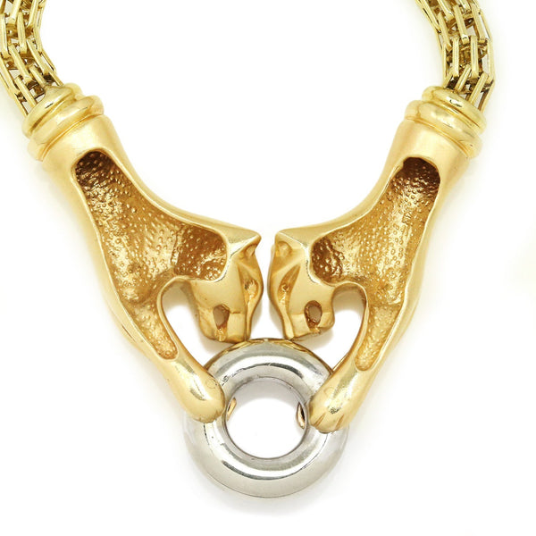 Double Panther Clasping Diamond O-Ring Necklace 14K Gold - Image 3