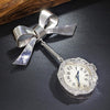 Once Upon A Diamond Pendant Brooch White Gold Antique Hanging Diamond Clock Brooch Bow Pin 18K White Gold