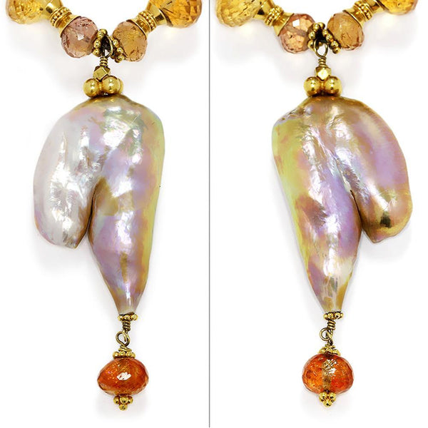 Baroque Pearl Pendant Necklace with Gemstone's 18K - Image 2