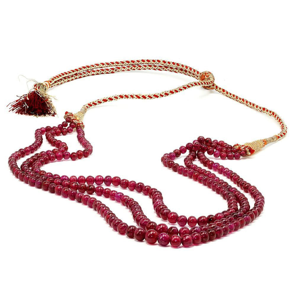 Once Upon A Diamond Pendant Necklace Triple Strand Ruby Bead Necklace 309.86 Carats NOT DYED