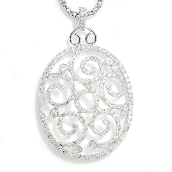 Once Upon A Diamond Pendant Necklace White Gold 5.00ctw Round Diamond Open Filigree Oval Pendant Necklace 14K