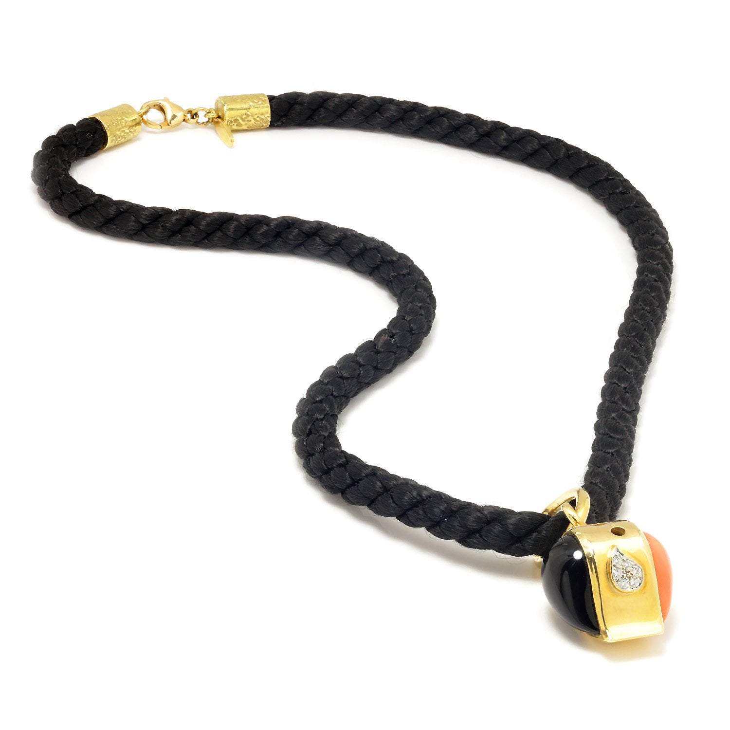 Once Upon A Diamond Pendant Necklace Yellow Gold with Black Thread Vintage Onyx & Coral Pendant Black Thread Necklace with Diamonds
