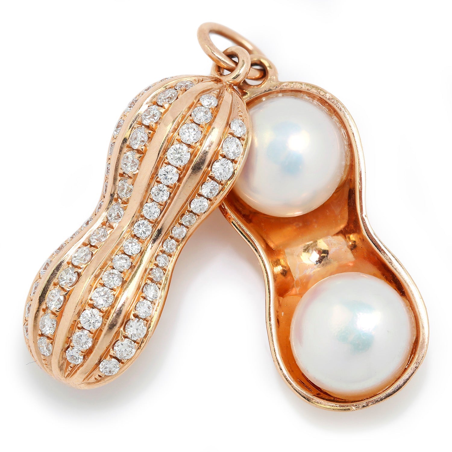 Once Upon A Diamond Pendant Rose Gold Peanut Diamond Pendant with Hidden Pearls 14K Rose Gold 0.55ctw