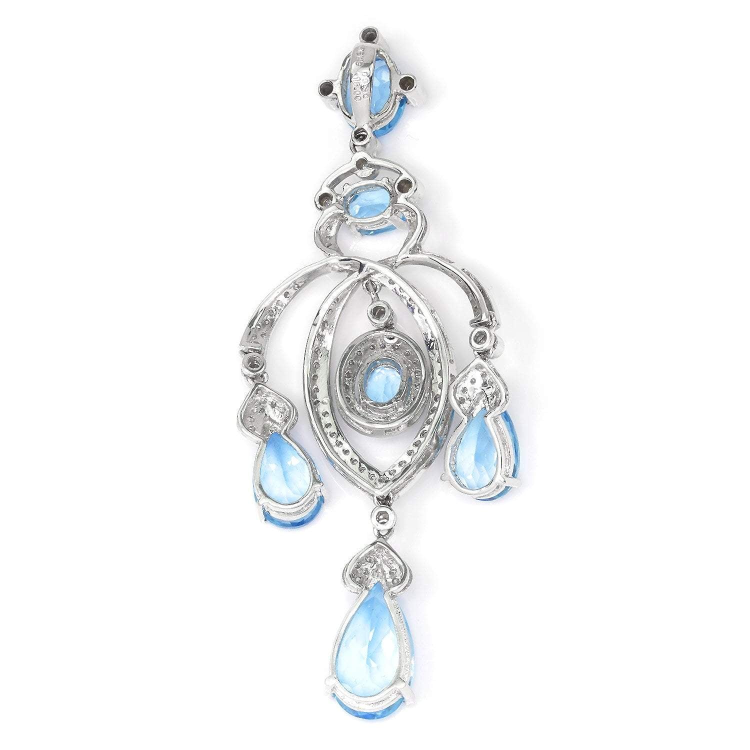 Once Upon A Diamond Pendant White Gold Swiss Blue Topaz Chandelier Pendant with Diamonds 18K 16.90ctw