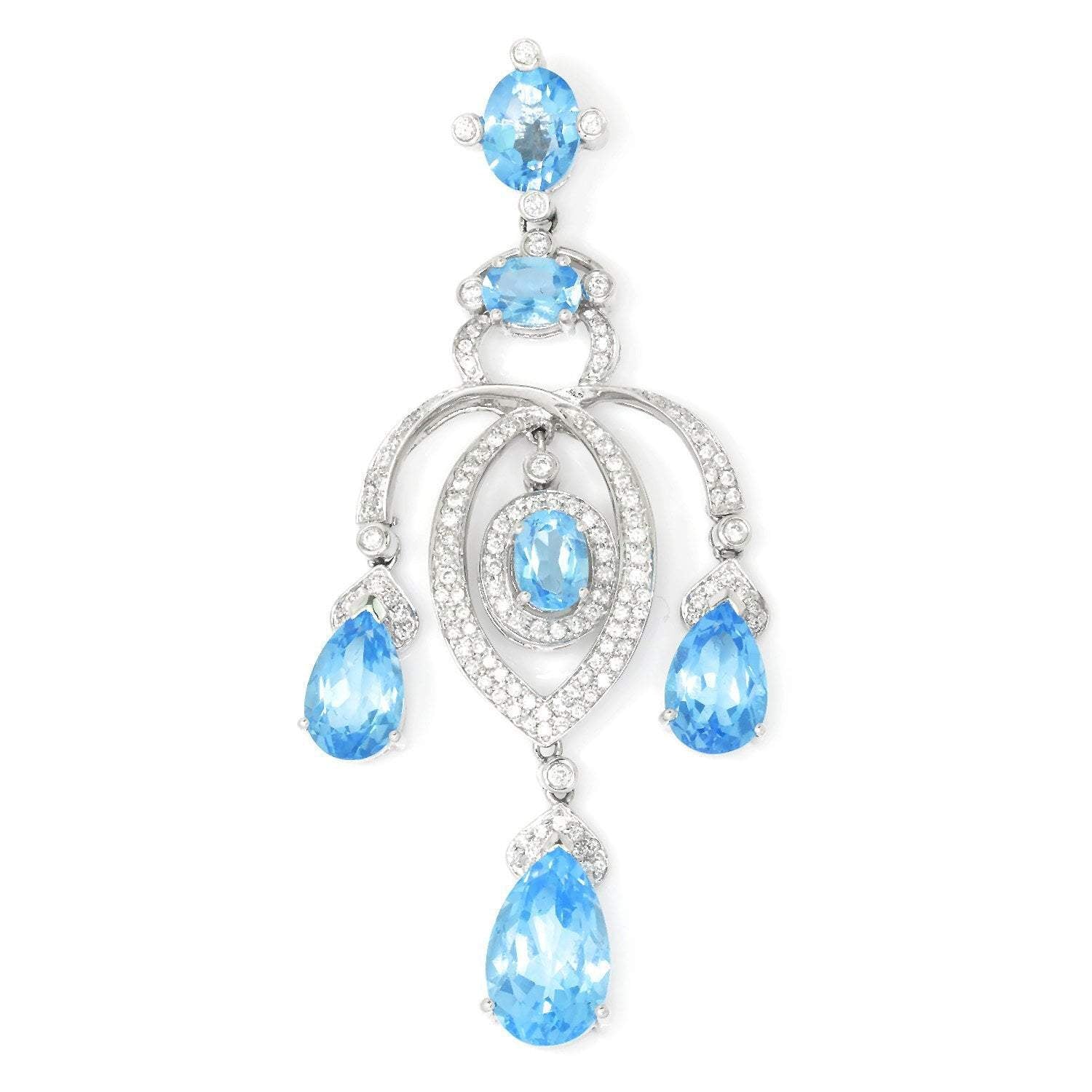 Once Upon A Diamond Pendant White Gold Swiss Blue Topaz Chandelier Pendant with Diamonds 18K 16.90ctw