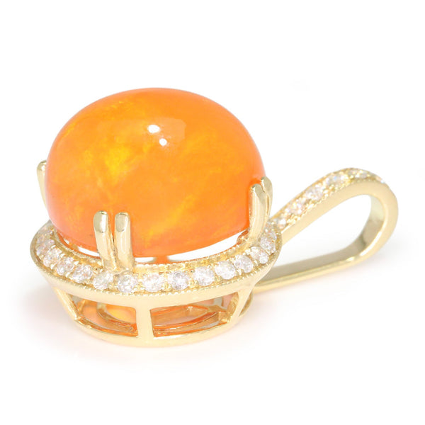 Cabochon Fire Opal Pendant with Diamonds Yellow Gold 10.12ct - Image 3