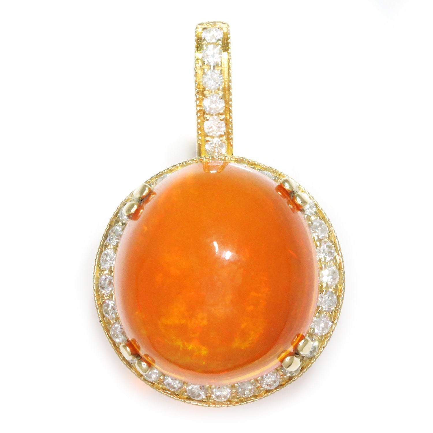 Once Upon A Diamond Pendant Yellow Gold Cabochon Fire Opal Pendant with Diamonds Yellow Gold 10.12ct