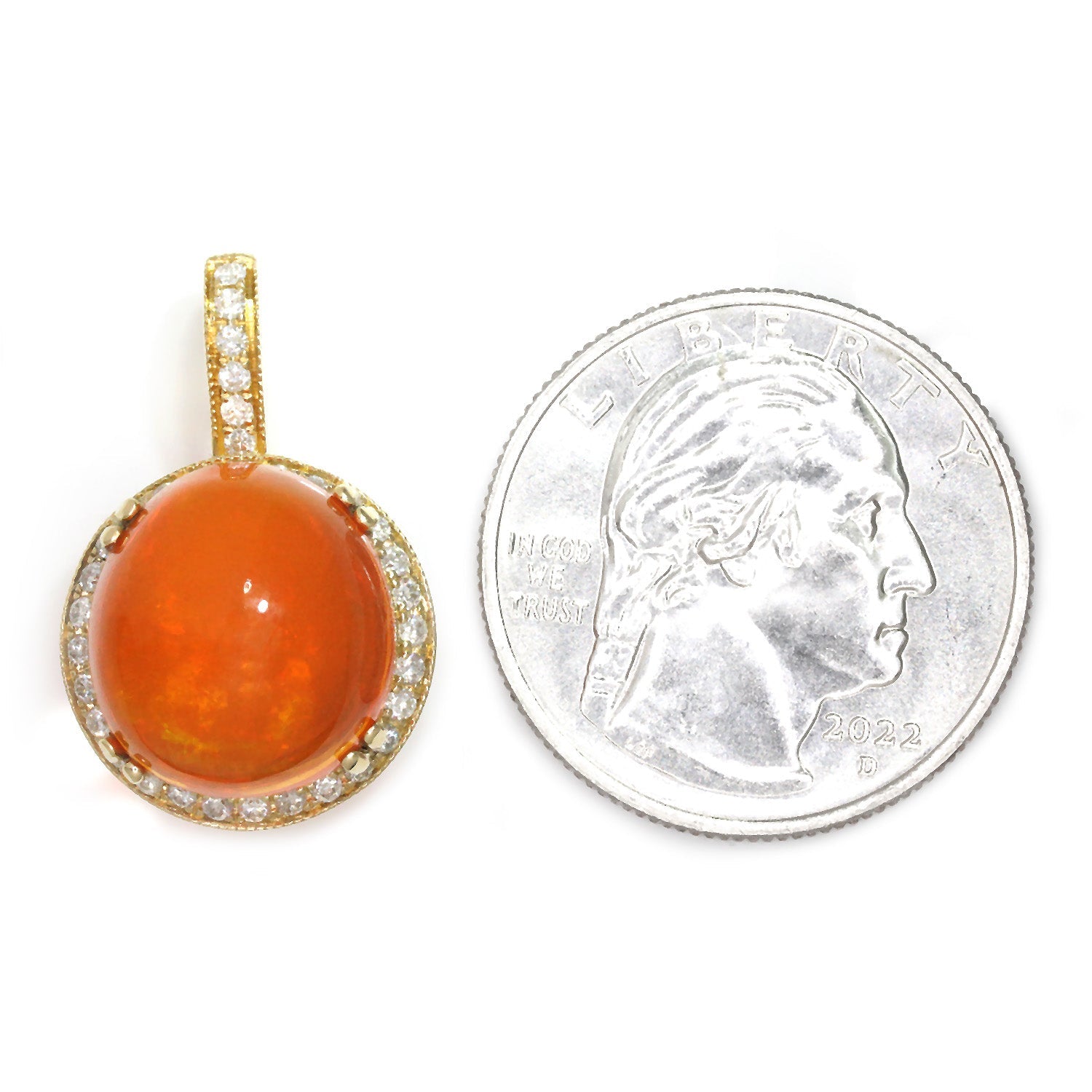 Once Upon A Diamond Pendant Yellow Gold Cabochon Fire Opal Pendant with Diamonds Yellow Gold 10.12ct