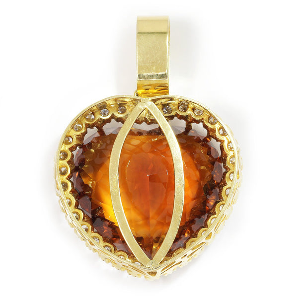 HUGE Heart Citrine Halo Pendant with Diamonds 18K 104.30ctw - Image 3