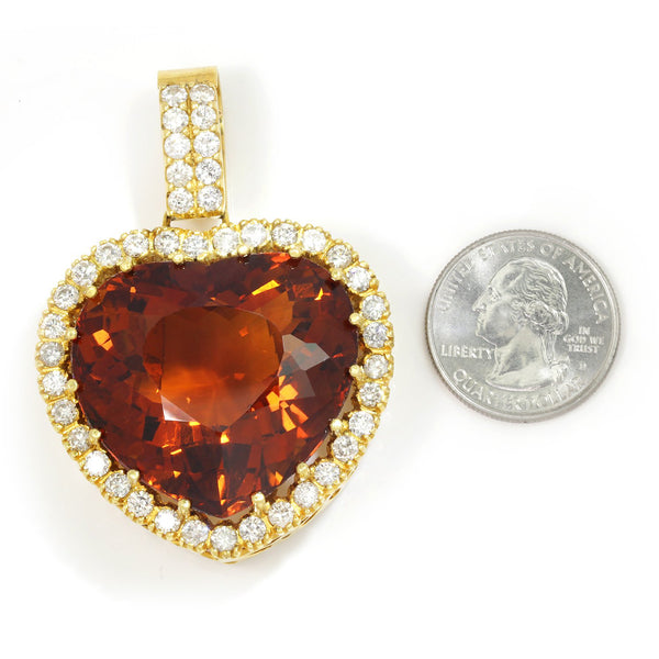 HUGE Heart Citrine Halo Pendant with Diamonds 18K 104.30ctw - Image 2